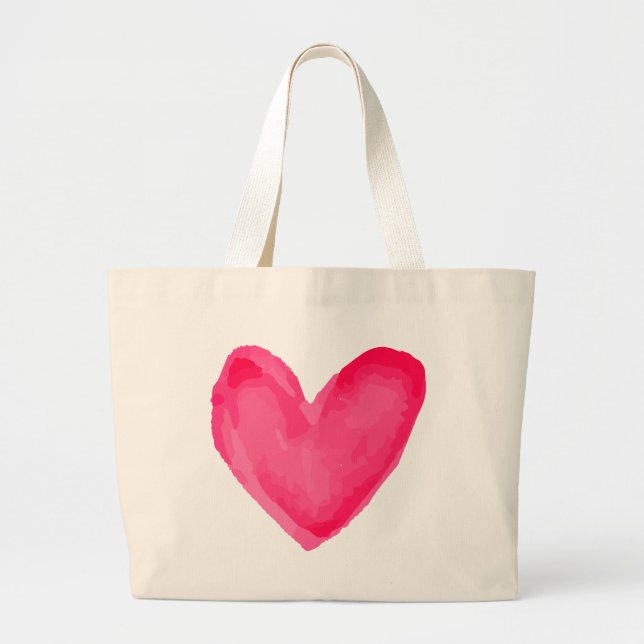 Grand Tote Bag Aquarelle Coeur rose rouge amour (Devant)