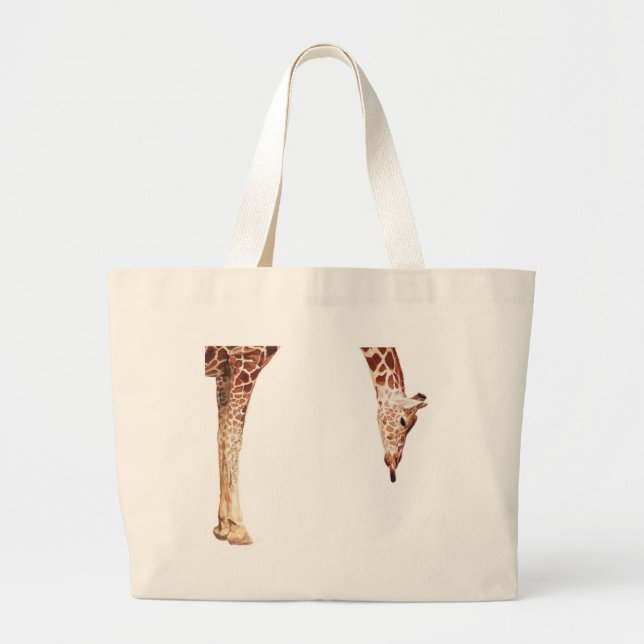 Grand Tote Bag Aquarelle d'animal de faune de girafe de "Licker" (Devant)