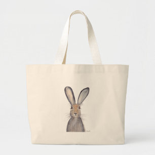 Grand Tote Bag Aquarelle de lapin de lièvre mûre Animal Bois