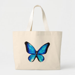 Grand Tote Bag Aquarelle de papillon bleu