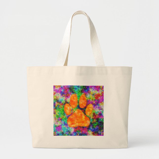 Grand Tote Bag Aquarelle Empreinte de patte de chien (Devant)