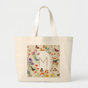 Grand Tote Bag Aquarelle Fleurs sauvages & papillons Jardin Flora