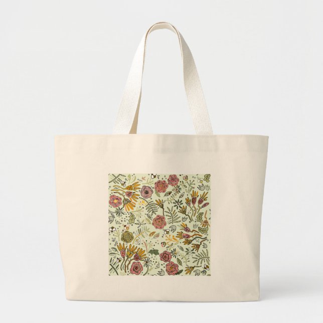 Grand Tote Bag Aquarelle Florale Fleurs d'abeille Élégante Modern (Devant)