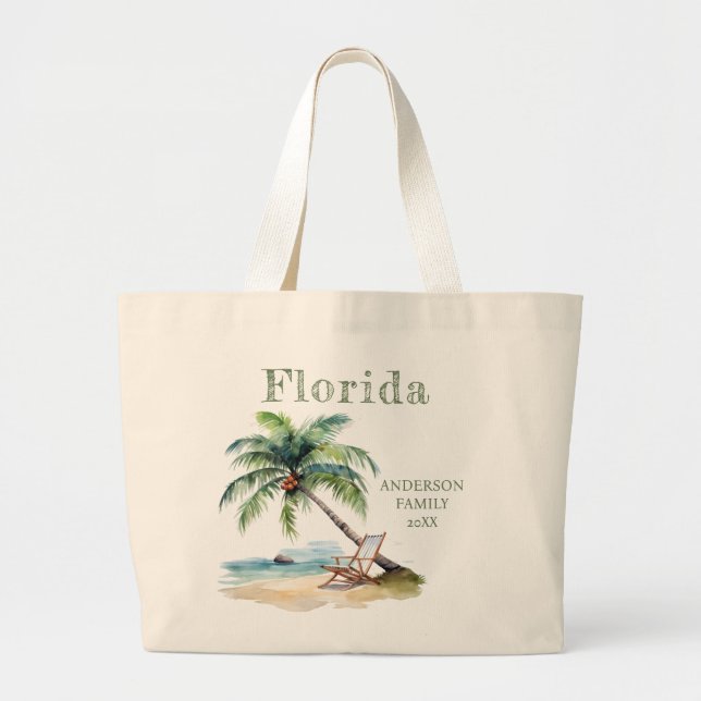 Grand Tote Bag Aquarelle Florida Beach Trip (Devant)