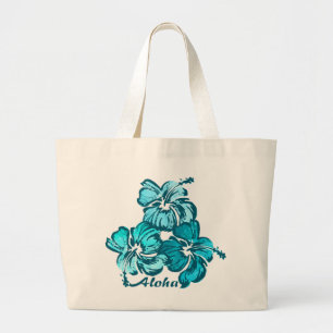 Grand Tote Bag Aquarelle Hibiscus Hawaiian Tropical