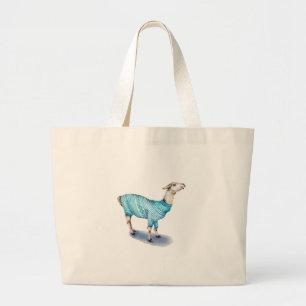 Grand Tote Bag Aquarelle Llama en bleu Sweat