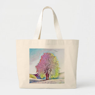 Grand Tote Bag Aquarelle moderne des arbres enneigés colorés