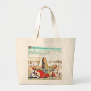 Grand Tote Bag Aquarelle moderne des coquillages orange sur la pl