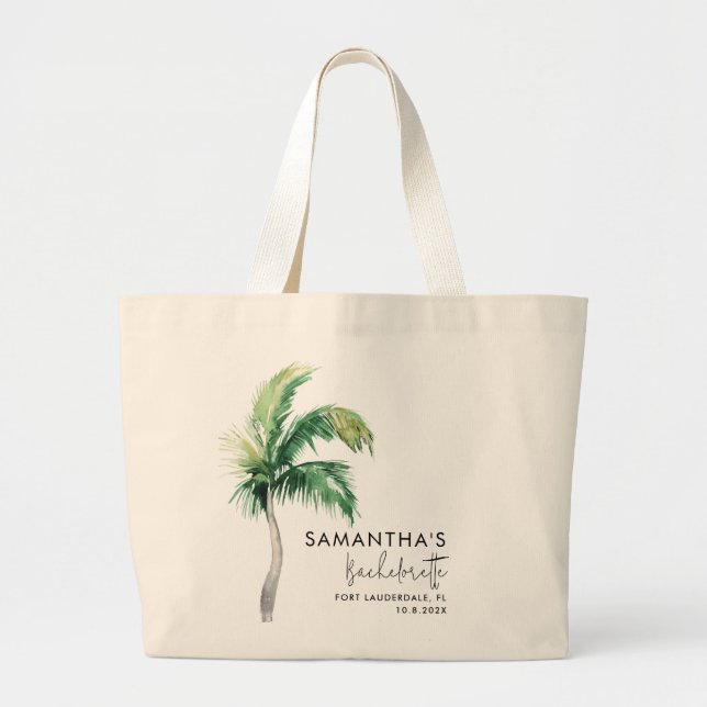 Grand Tote Bag Aquarelle Palm Tree Bachelorette Week-end personna (Devant)
