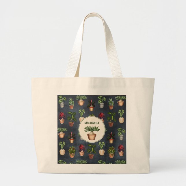 Grand Tote Bag Aquarelle Pointe Plante Terracotta Pots Rustique (Devant)