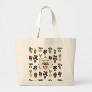Grand Tote Bag Aquarelle Poted Plante Terracotta Nom des pots