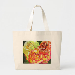 Grand Tote Bag Aquarelle Rose jaune et orange
