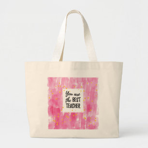 Grand Tote Bag Aquarelle rose mignonne Meilleure appréciation de