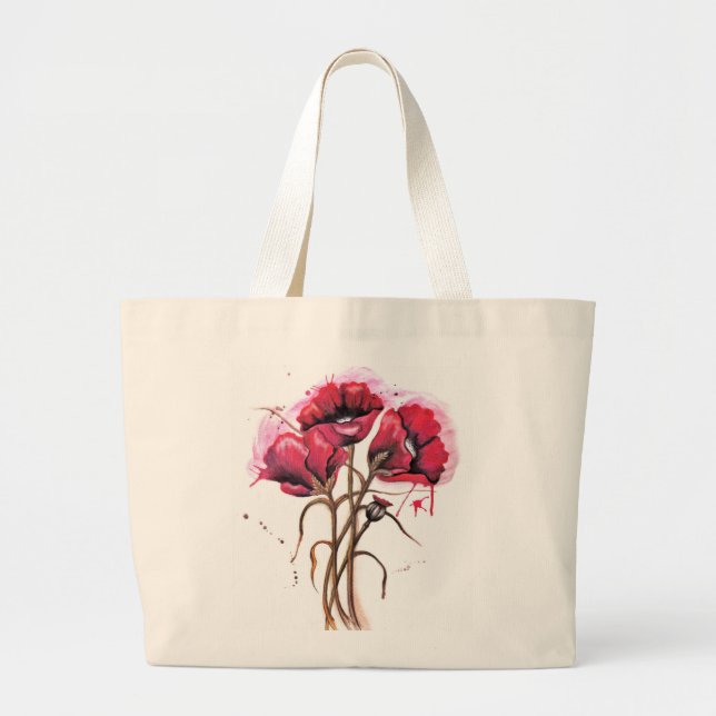 Grand Tote Bag Aquarelle rouge (Devant)