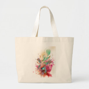 Grand Tote Bag aquarelles cool tonalités à clef triples notes d