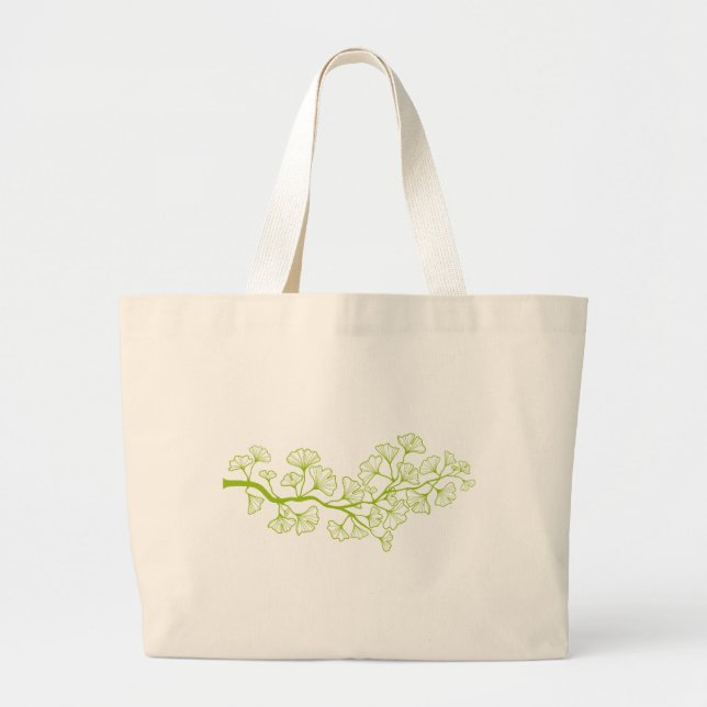 Grand Tote Bag arbre de ginkgo avec le feuille vert (Devant)