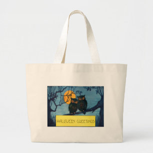 Grand Tote Bag Arbre de Hibou Nuit Pleine Lune Halloween