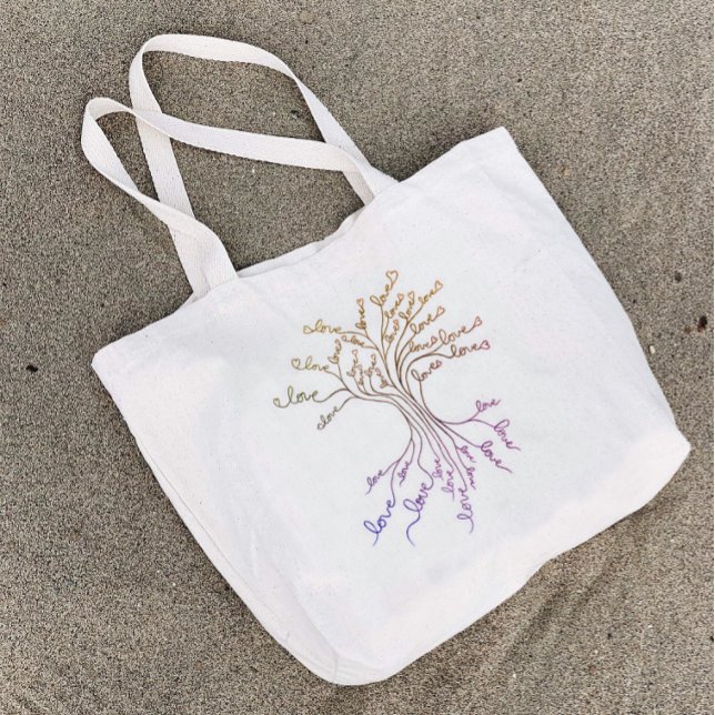 Grand Tote Bag Arbre de l'amour de la vie Violet Orange Cœurs Mig (Créateur téléchargé)