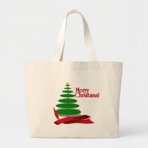 Grand Tote Bag Arbre de Noël avec ruban rouge