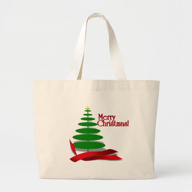 Grand Tote Bag Arbre de Noël avec ruban rouge (Devant)