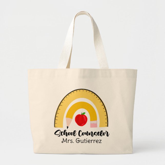 Grand Tote Bag Arc-en-ciel des fournitures scolaires Nom du conse (Devant)
