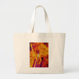 Grand Tote Bag Arc-en-ciel libellule sur ambre et fuschie