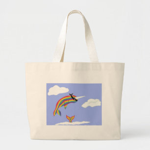 Grand Tote Bag Arc-en-ciel Ninja Narwhal qui vole
