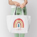 Grand Tote Bag Arc en ciel Noël coloré mignon fun personnalisé T<br><div class="desc">Arc en arc-en-ciel sapin coloré joyeux cadeau personnalisé assorti.</div>