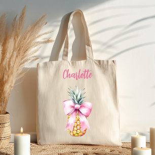 Grand Tote Bag Arc rose ananas tropical nom script