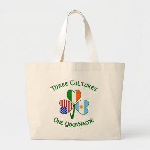 Grand Tote Bag Argentine USA Irlande Drapeaux Shamrock Votre nom