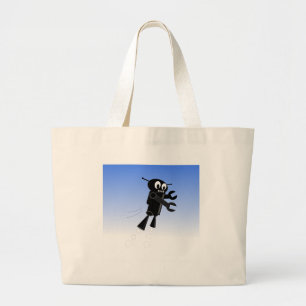 Grand Tote Bag Arrière - plan Black Flying Robot Blue Sky