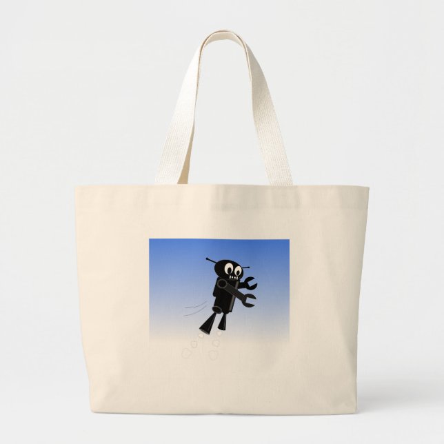 Grand Tote Bag Arrière - plan Black Flying Robot Blue Sky (Devant)
