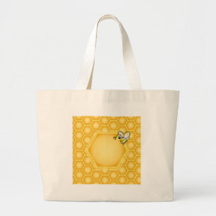 Grand Tote Bag Arrière - plan de nid d'abeilles avec une abeille
