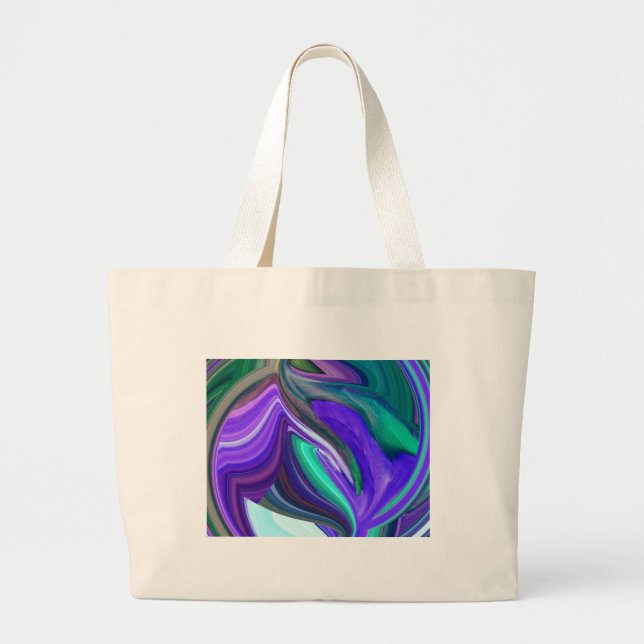 Grand Tote Bag Art Abstrait Purple N Feuille Turquoise (Devant)