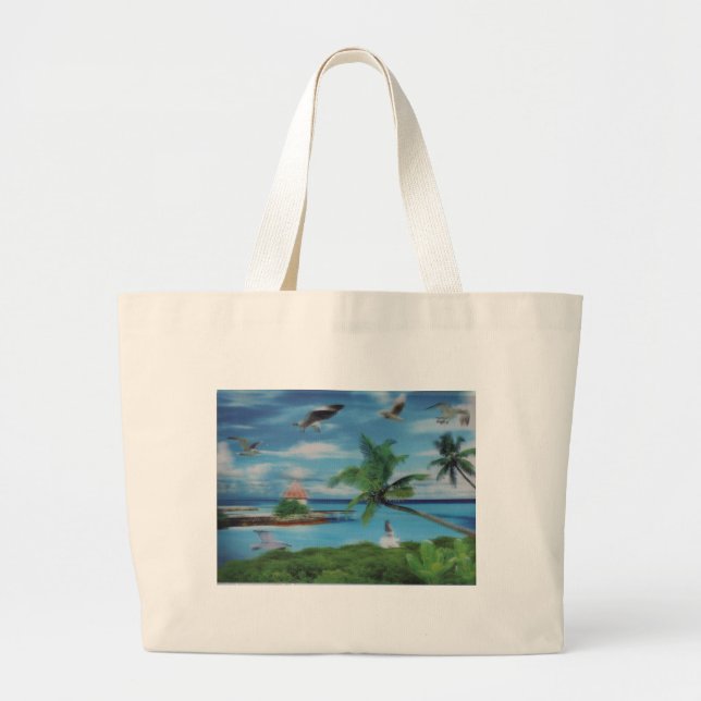 Grand Tote Bag Art de la scène de plage tropicale (Devant)