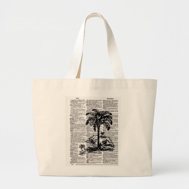 Grand Tote Bag Art du dictionnaire Palm Tree (Devant)