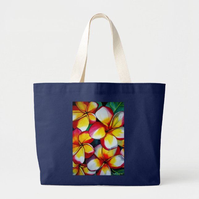 Grand Tote Bag Art jaune tropical d'original de fleur de (Devant)