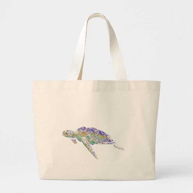 Grand Tote Bag Art moderne de tortue de mer de natation (Devant)