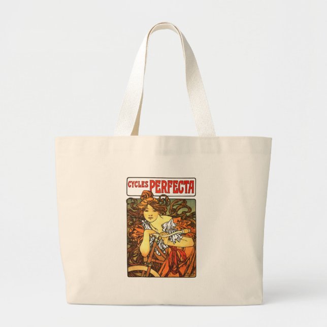 Grand Tote Bag Art Nouveau Vélo Mucha Art (Devant)