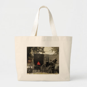 Grand Tote Bag Art numérique de carte postale Amish Horse et Bugg