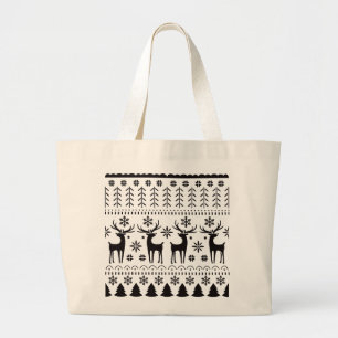 Grand Tote Bag Art populaire moderne rennes de Noël