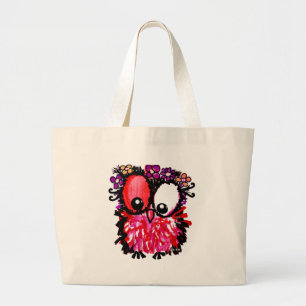 Grand Tote Bag Art rose de hibou de bébé