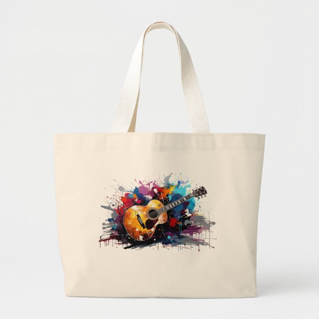 Grand Tote Bag Artistic Abstract Guitar Music Lover's Art (Devant)