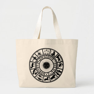 Grand Tote Bag Astrologie vintage Roue Zodiaque