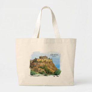 Grand Tote Bag Athènes Grèce Aquarelle Vues historiques