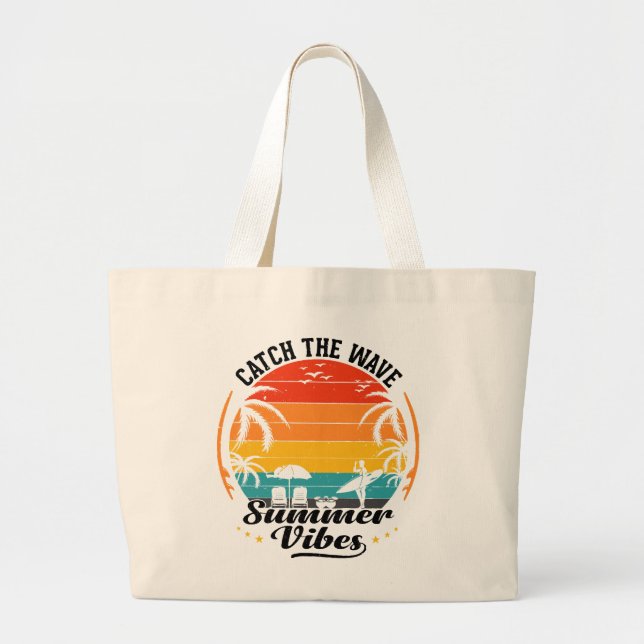 Grand Tote Bag Attrapez la vague d'été (Devant)