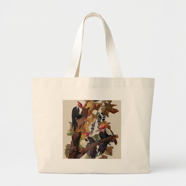 Grand Tote Bag Audubon Peinture d'Oiseaux Pic Pilé (Devant)