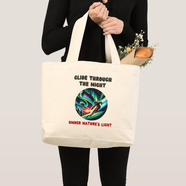 Grand Tote Bag Aurora Borealis Night Skiing Aventure (Devant (produit))