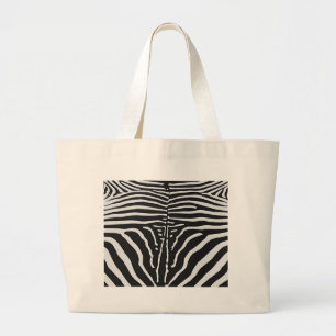 Grand Tote Bag Authentic Zebra Skin Print - noir blanc strié