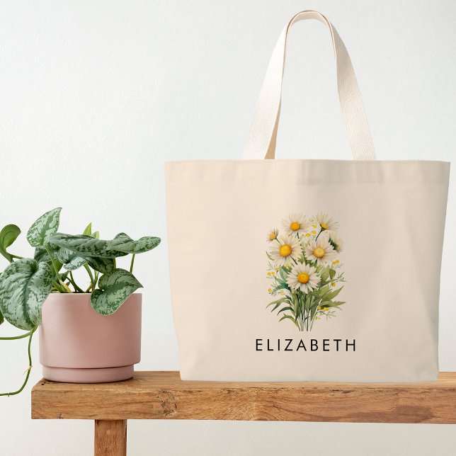Grand Tote Bag Avril Mois de naissance Fleur cadeau personnalisé  (Créateur téléchargé)